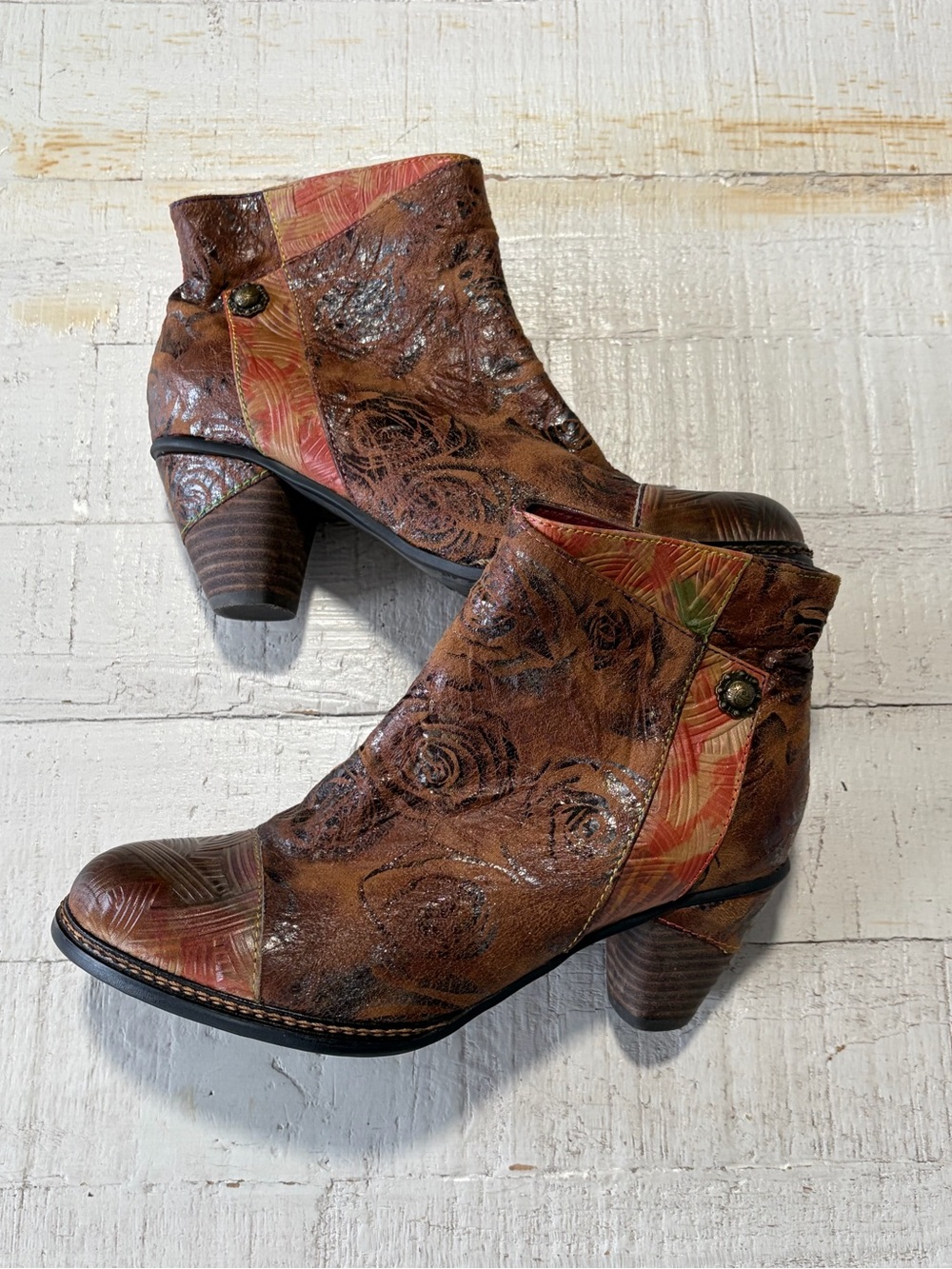L’Artiste by Spring Step Waterlily Ankle Boots EU size 38 Leather Patchwork Boho